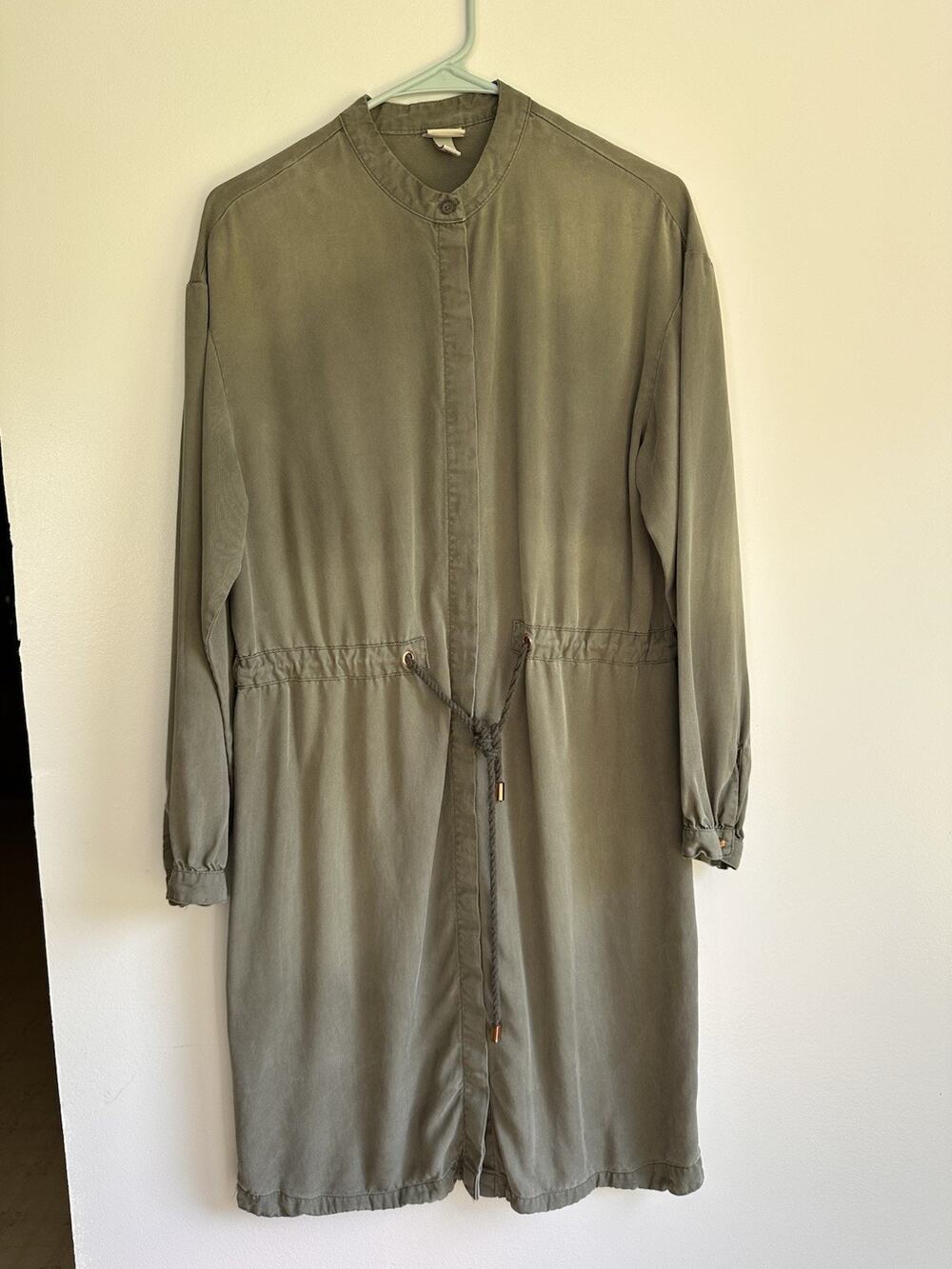 A New Day Army Green Long Sleeve Dress Woman’s Size Medium Drawstring Waist